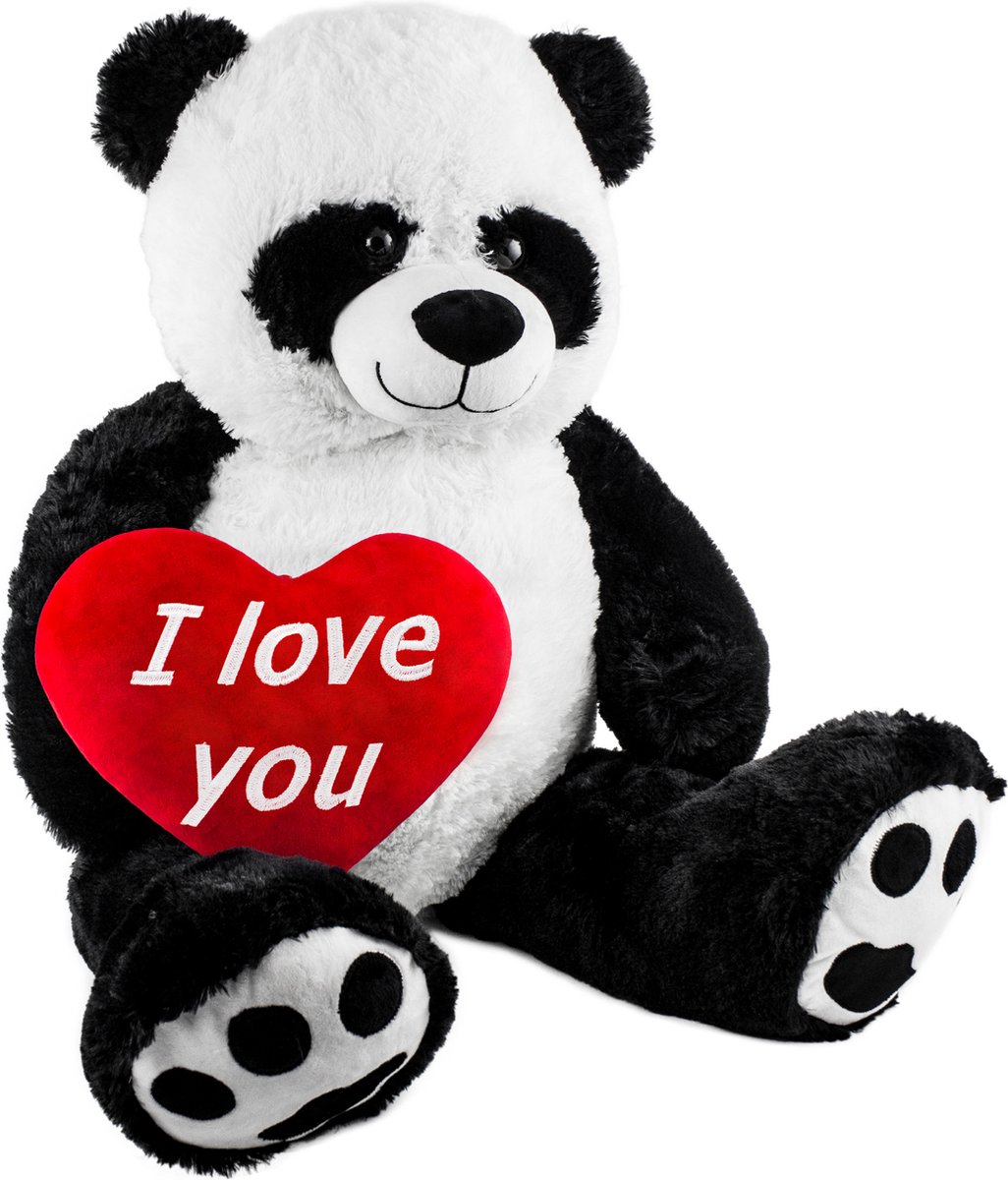 BRUBAKER XXL Panda 100 cm - I Love You hart - Knuffel - Panda knuffel - Teddybeer - Pluche teddy knuffel - Cadeau - Valentijn