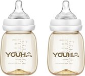 Youha baby drinkflessen - 2 stuks - 2x 210 ML - baby drinkflessen - babyflessen met spenen - inclusief afsluitdoppen - modern design - BPA vrij