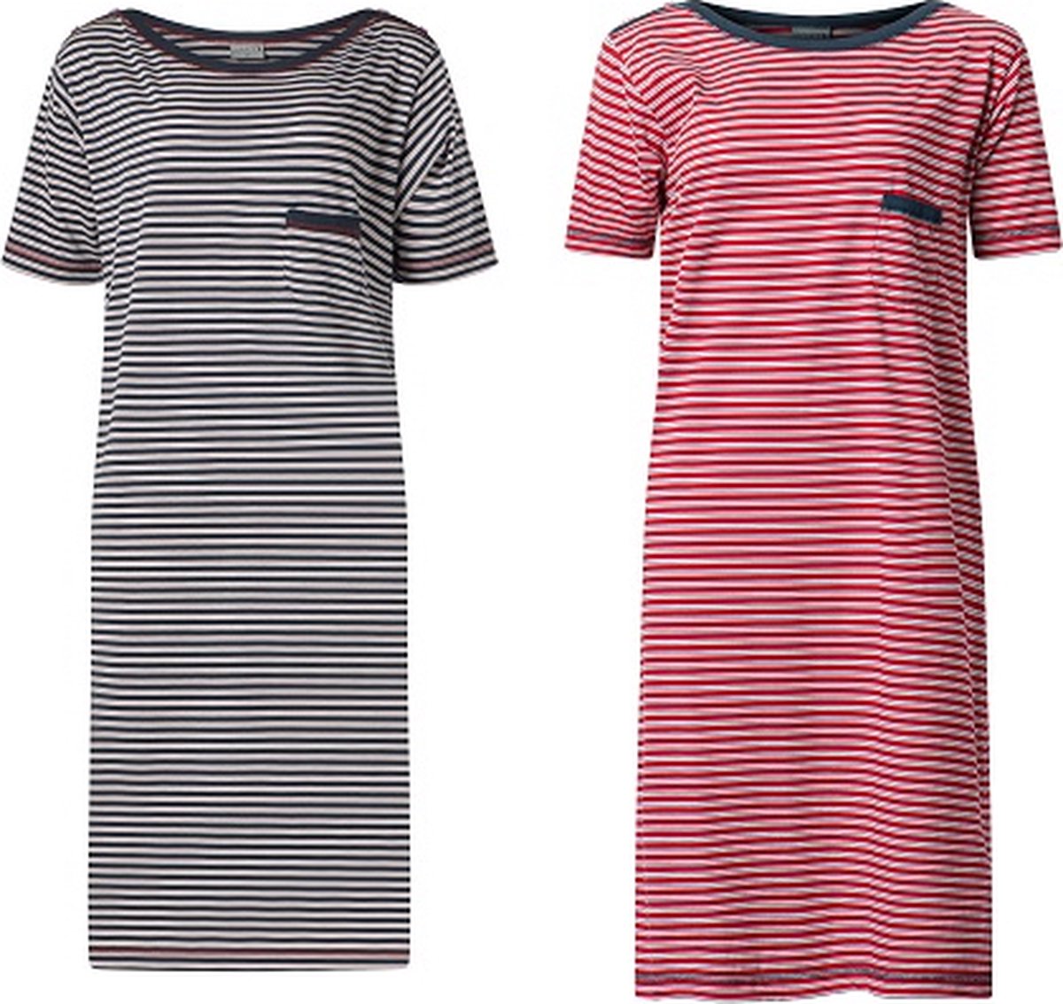 Lunatex 2 dames nachthemden korte mouw 224150 - navy en rood blauw en rood