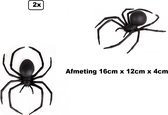 2x Creepy zwarte spin 16cm - Big spider - Nep Eng Halloween Groot Creepy griezel dieren thema feest festival