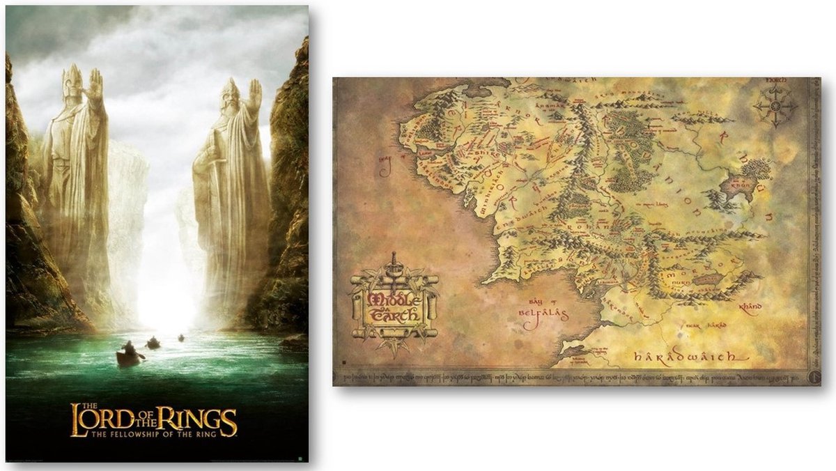 Posterpoint Lord of the Rings poster - Set van twee posters - Middle earth map - Argonauts - Film - J.J.R. Tolkien - 61 x 91.5 cm Multi
