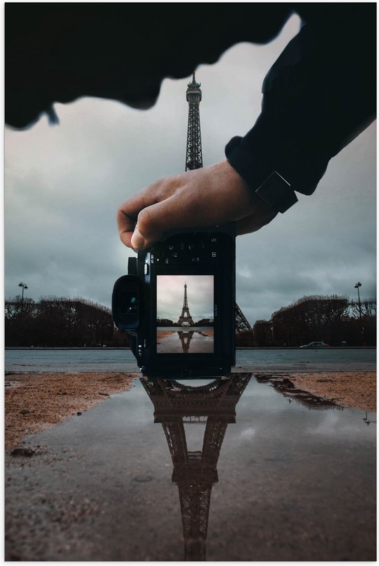 Poster (Mat) - Fotocamera voor Eiffeltoren, Parijs - 40x60 cm Foto op Posterpapier met een Matte look