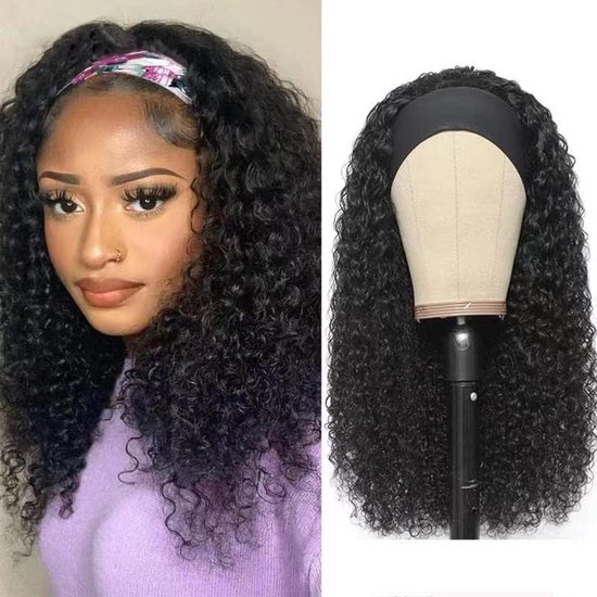 Perruque brésilienne en vrais cheveux humains avec bandeau pour femme,  densité 150 %