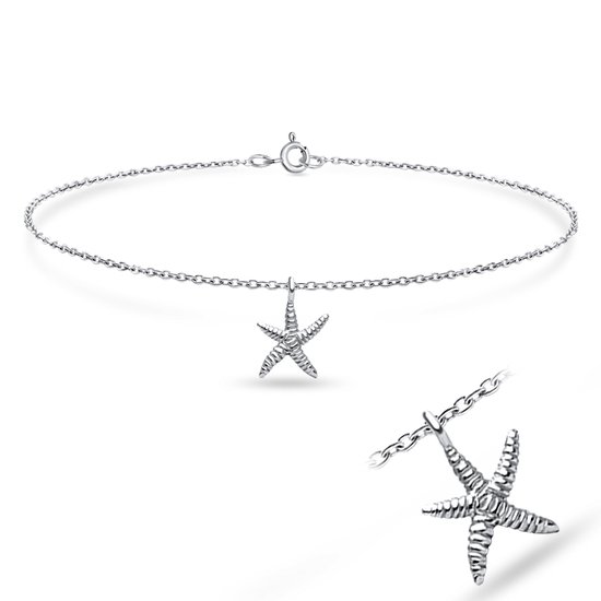 Joy|S - Zilveren ster enkelband - zeester - 23 cm - zilver enkelbandje