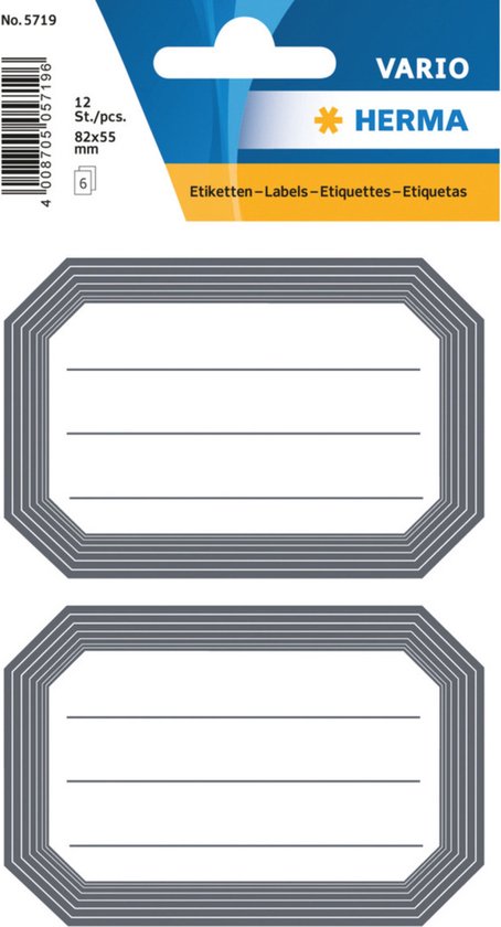 Herma Schoolboeken etiketten - stickers - 12x - grijs/wit - 8.2 x 5.5 cm