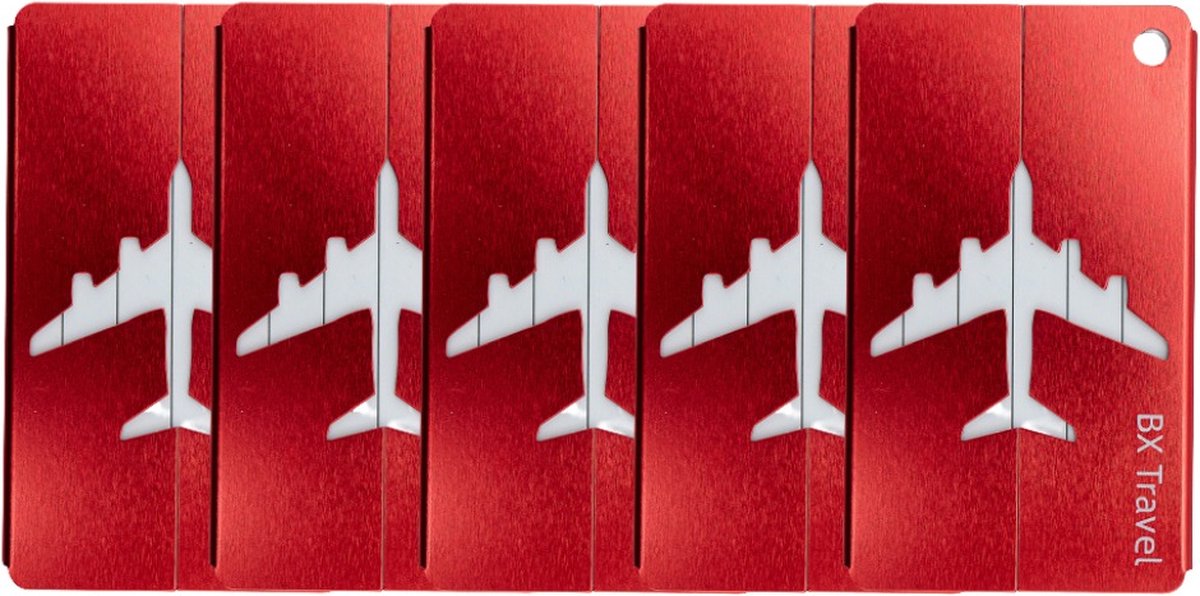 5 Bagagelabels Rood! - Reisaccessoire - Luggage Tag - Aluminium Label -Kofferlabel - Merk: BX Travel® - Vind altijd je Bagage terug!