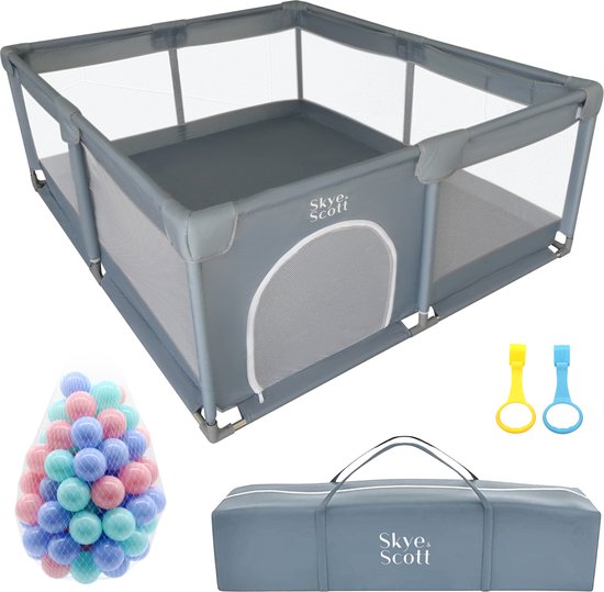 Grondbox - Speelbox met 50x Oceaan Ballen - Kruipbox voor Baby - Kinderbox - Playpen - Baby box - 180x150cm - Grijs
