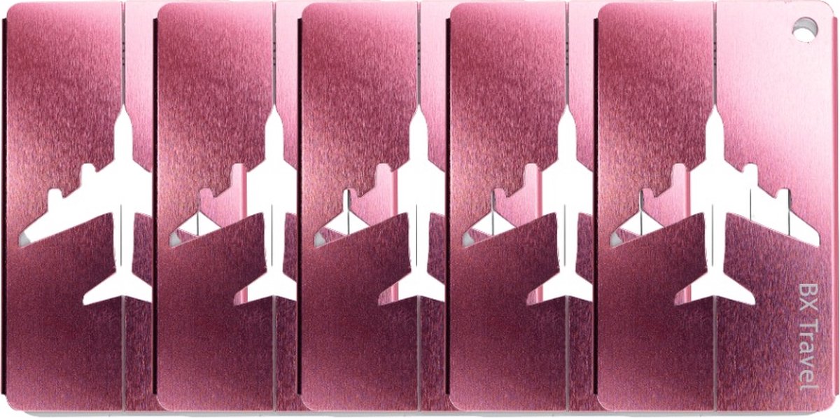 5 Bagagelabels Roze! - Reisaccessoire - Luggage Tag - Aluminium Label -Kofferlabel - Merk: BX Travel® - Vind altijd je Bagage terug!