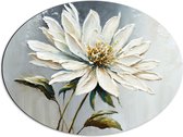 Dibond Ovaal - Geschilderde Witte Bloem met Grijze Achtergrond - 68x51 cm Foto op Ovaal (Met Ophangsysteem)
