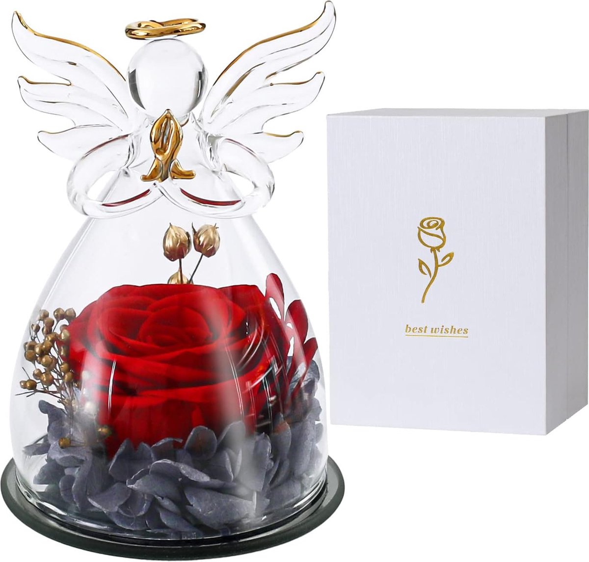 Cadeau Fete des Meres, Cadeau Maman,Rose Eternelle sous Cloche