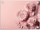 Tuinposter – Papieren Roze Bloemen op Roze Achtergrond - 40x30 cm Foto op Tuinposter (wanddecoratie voor buiten en binnen)