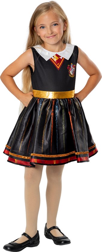 Rubies - Harry Potter Kostuum - Harry Potter Jurk Meisje - Rood, Zwart, Goud - Maat 104 - Carnavalskleding - Verkleedkleding