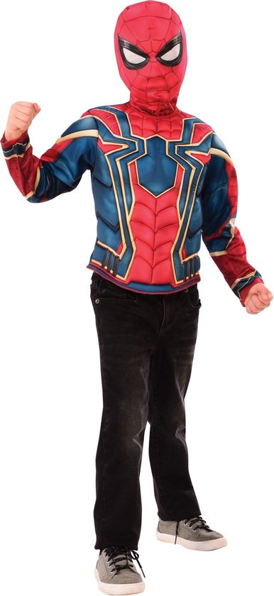 Rubies - Spiderman Kostuum - Iron Spider Spiderman Kind Kostuum - Blauw, Rood - One Size - Carnavalskleding - Verkleedkleding