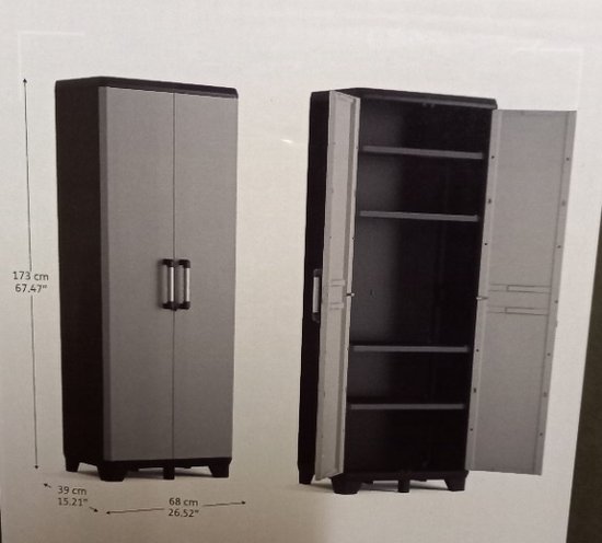 Armoire haute Keter Pro - armoire de rangement - armoire de jardin - 4  étagères - gris