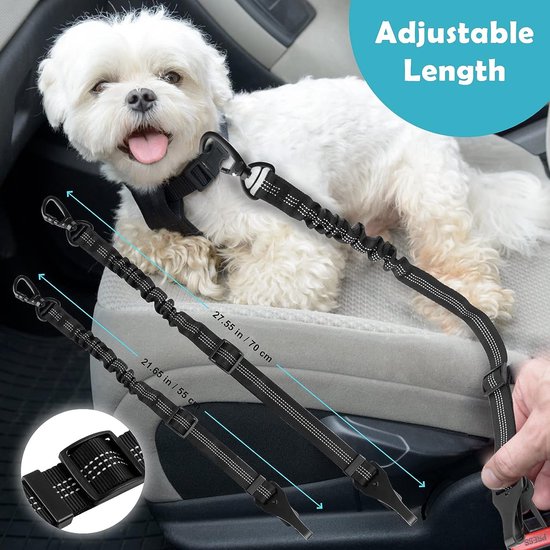 Lot De 2 Ceintures De Sécurité Chien Voiture - Câble Acier Anti-Mastication Avec Clips