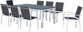 Concept-U - Uitbreidbare tuintafel en 8 aluminium stoelen/wit textilene AREZZO