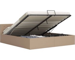 vidaXL Kunstleder Bed - Tweepersoons Bed - Bedframe met opslag hydraulisch kunstleer cappuccino 180x200 cm - Bed Met Opbergruimte - Hydraulic Bed - Boxspring Bed