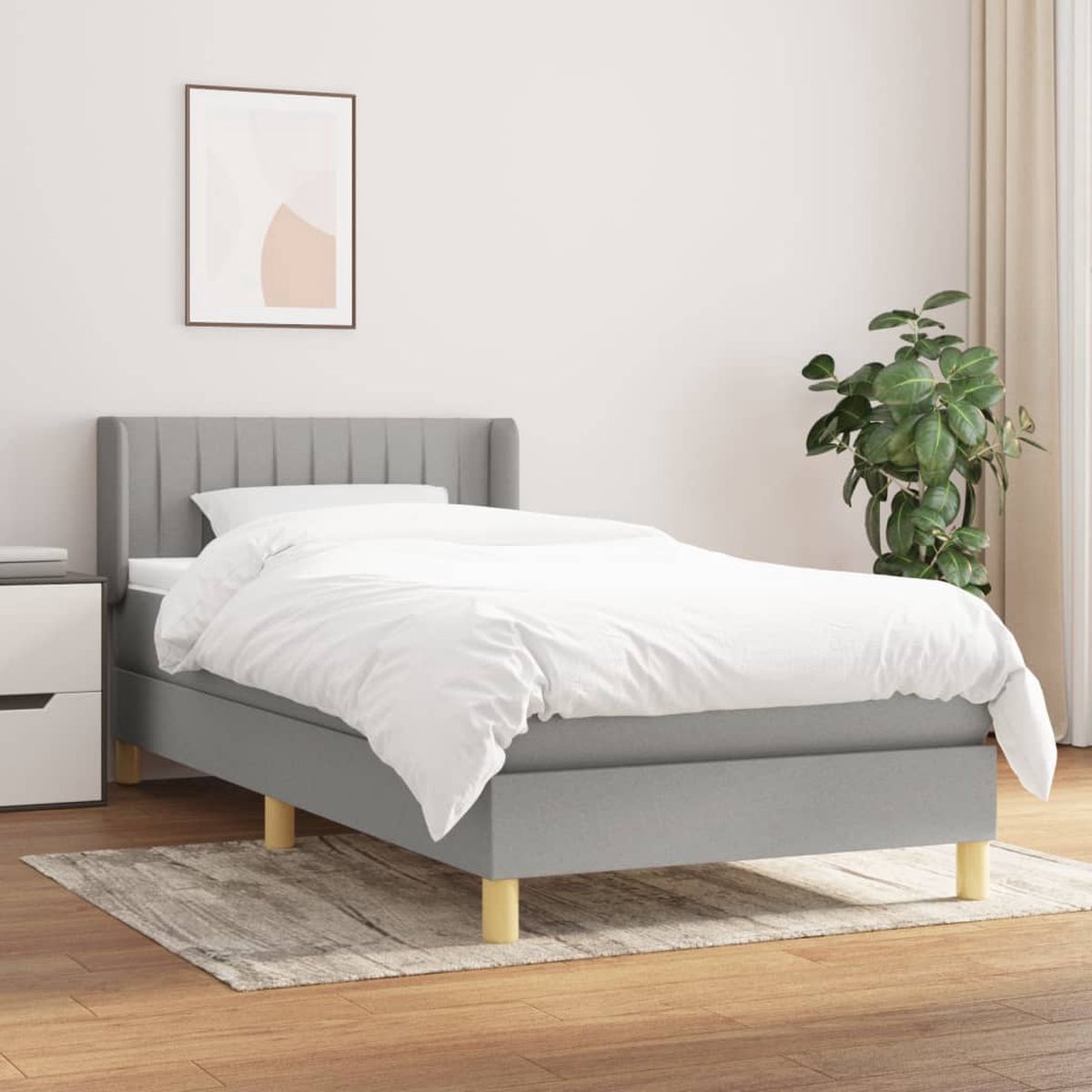 The Living Store Boxspring met matras stof lichtgrijs 90x190 cm - Boxspring Bed - Boxspring - Tweepersoonsbed - Bed Frame - Grijs Bed