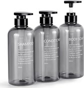3 stuks shampoodispenser voor douche, 500 ml, shampoofles om te vullen, pompfles, navulbare kunststof lotiondispenser, zeepdispenser, voor badkamer