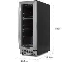 Klarstein Beerlager 56 drankkoelkast, 56 liter, 63 flessen, inbouw, 82 cm hoog, glazen deur met roestvrijstalen frame, 3 schappen, temperatuur: 0 - 10 °C, touchscreen bedieningspaneel, zwart - LED - RVS - Mini Fridge - Compact Koelkast