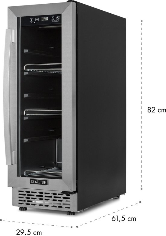 Klarstein Beerlager 56 drankkoelkast, 56 liter, 63 flessen, inbouw, 82 cm hoog, glazen deur met roestvrijstalen frame, 3 schappen, temperatuur: 0 - 10 °C, touchscreen bedieningspaneel, zwart - LED - RVS - Mini Fridge - Compact Koelkast van Klarstein — afbeelding 3