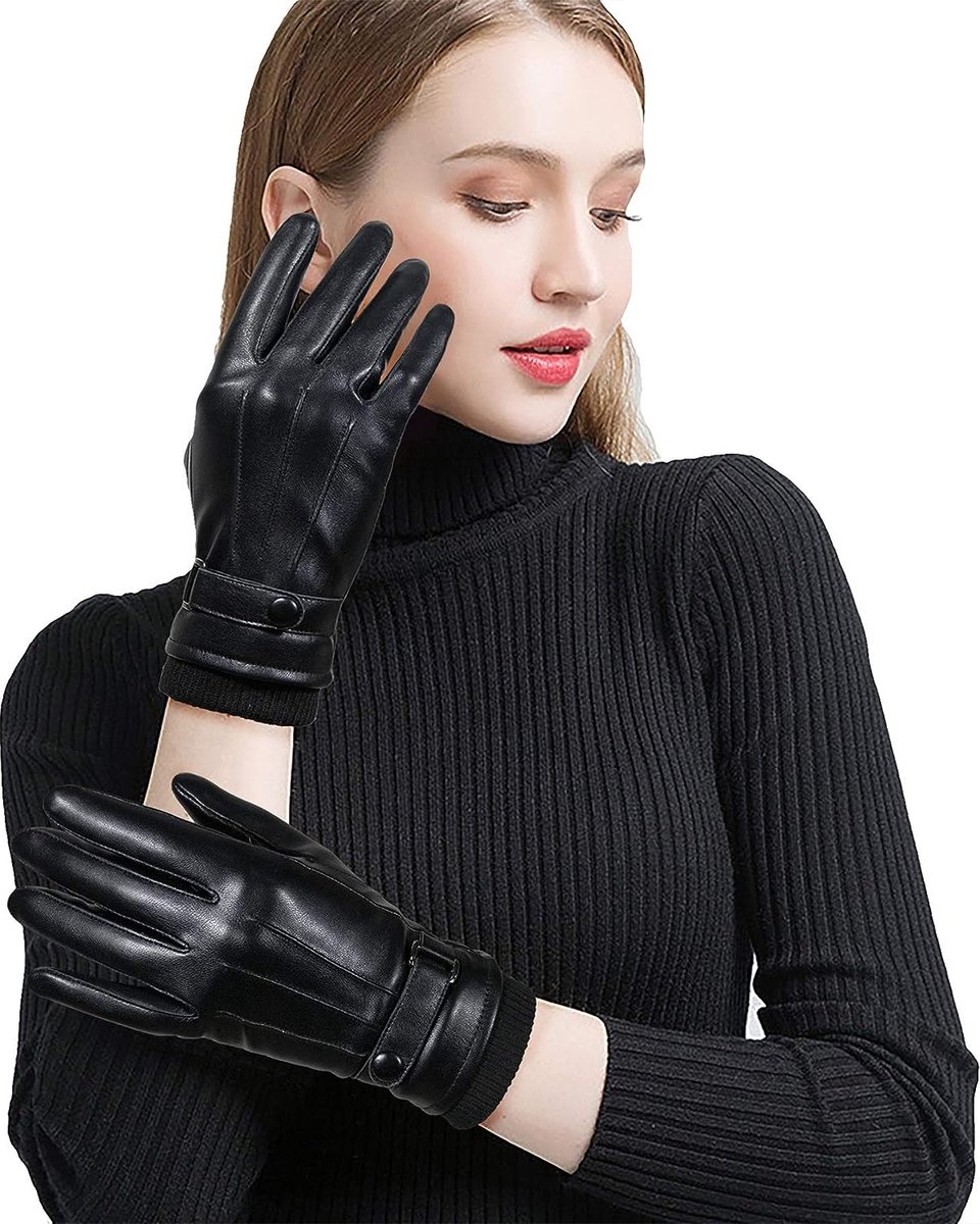 Gants D'Hiver Pour Homme Avec Écran Tactile Antidérapant, Chauds Et Doux,  Doublés En Polaire, Mitaines En Cuir (Noir)