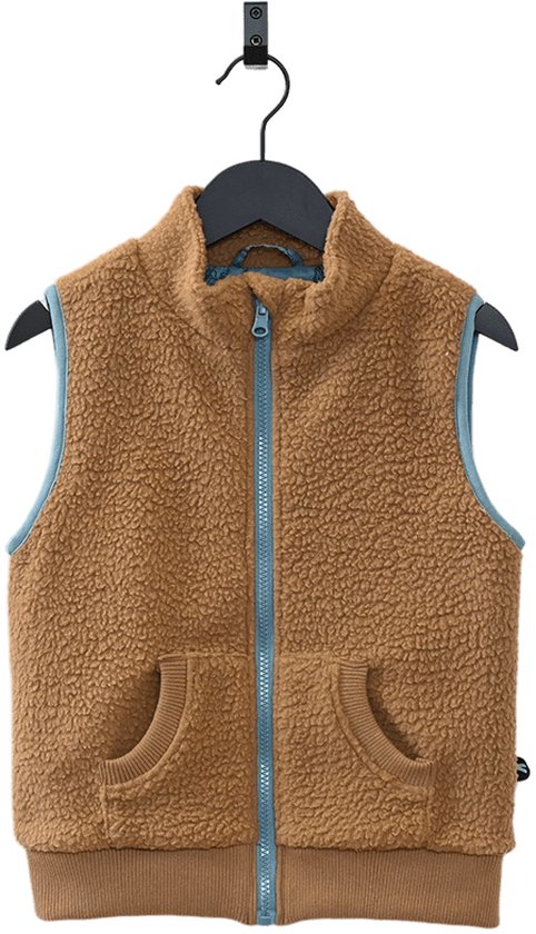 Ducksday - fleece bodywarmer voor kinderen - teddy sherpa - unisex - camel bruin - petrol blauw - maat 92/98