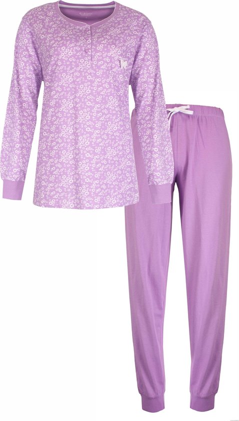 Tenderness Dames Pyjama Set - Bloemetjes print - 100% Gekamde Katoen - Paars - Maat L