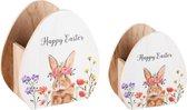 Dekoratief | Set 2 bakjes m/bunny 'Happy Easter', hout, 16x10x18cm | A230643