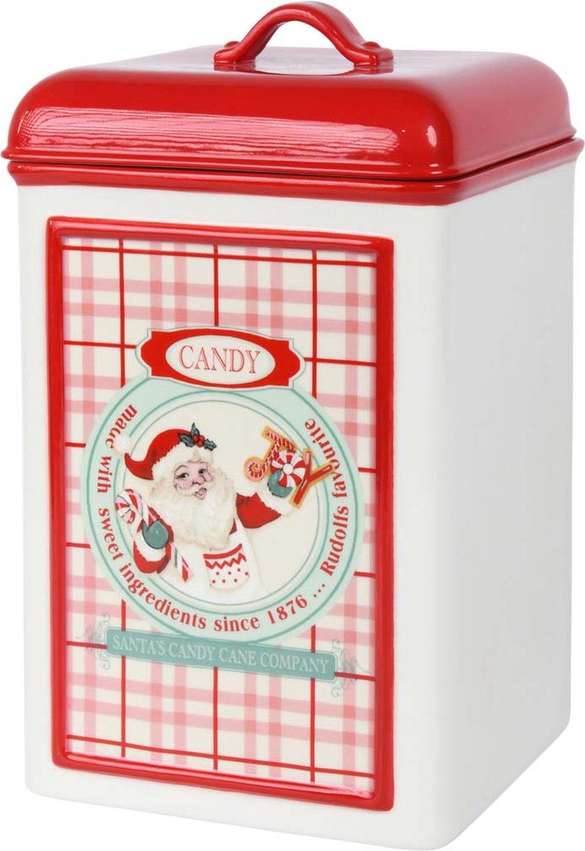 Dekoratief | Bewaarpot m/santa, rood/wit, keramiek, 14x14x22cm | A215167