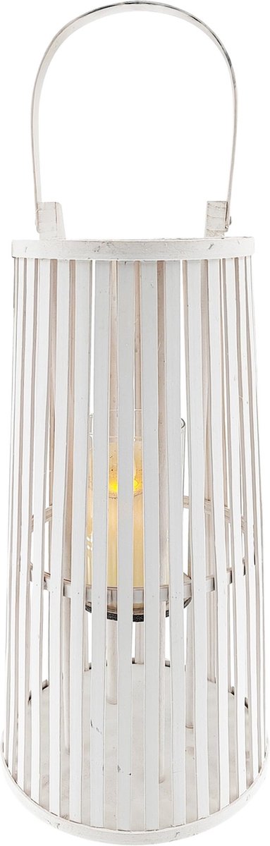 Dekoratief | Lantaarn gelijnd m/oor, wit, wilg/glas, 25x25x45cm | A235690