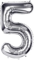 Folieballon - Verjaardag Versiering -Cijferballon Zilver - Getal 5 - 45cm