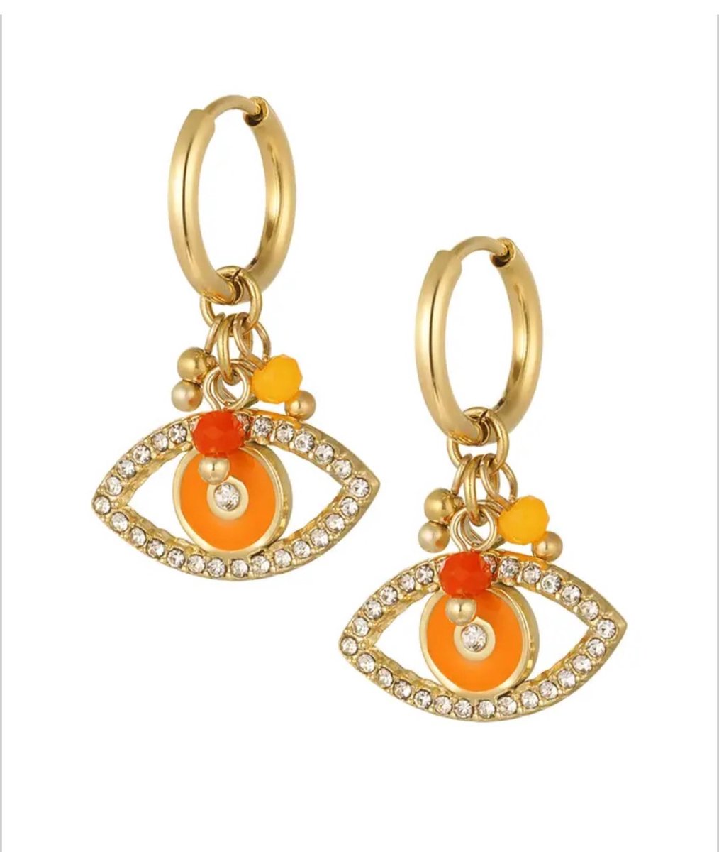 Koningsdag -oorbellen zirkonen & gekleurd oog - goud/oranje