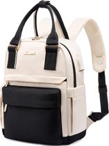 Petit sac à dos avec port de chargement USB - Beige/noir - 23 x 31 x 12,7 cm - Sac à dos femme avec compartiment pour tablette - Résistant à l'eau - 9 L