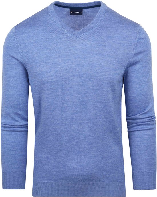 Convient - Pull Mérinos Col V Bleu Clair - Homme - Taille M - Coupe Slim