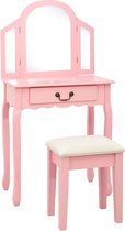 The Living Store Kaptafel Luxe Roze - 65 x 36 x 128 cm - Dikke voering - Ovale spiegel