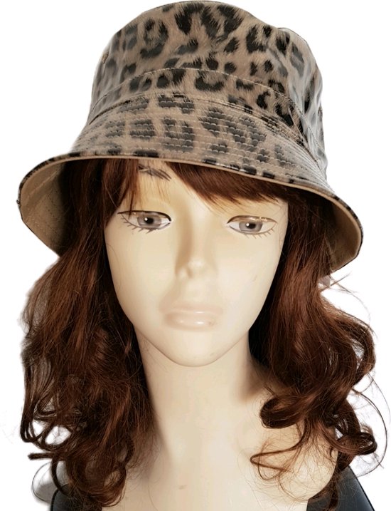 Mooie Dames bucket Hat luipaardprint - Dames Regenhoed glanzend| Dubbelzijdig - Leopard vlekken, Light - One Size Dames hoed omkeerbaar - Mooie regenhoed dubbelzijdig- Opvouwbaar en Kreukherstellend