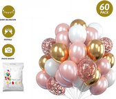 FeestmetJoep® 60 stuks Rose Goud / Goud / Wit Helium Ballonnen met Lint – Verjaardag Versiering - Decoratie voor jubileum - Verjaardagversiering - Feestartikelen - Trouwfeest - Geslaagd versiering - Vrijgezellenfeest - Geschikt voor Helium en Lucht