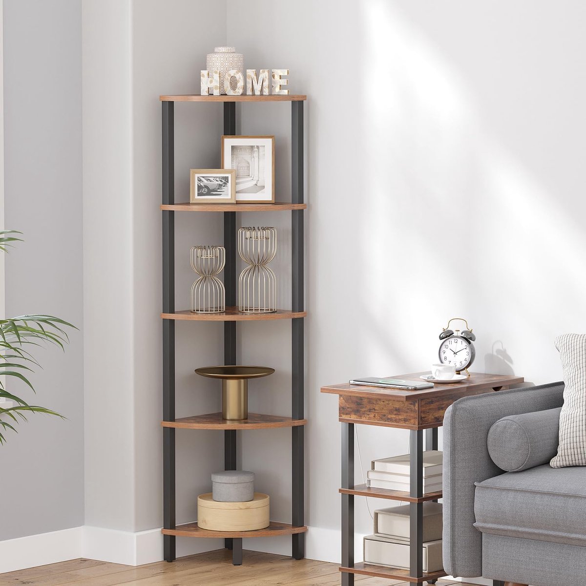 IDMARKET Etagère murale d'angle ISA 5 niveaux bois et métal design