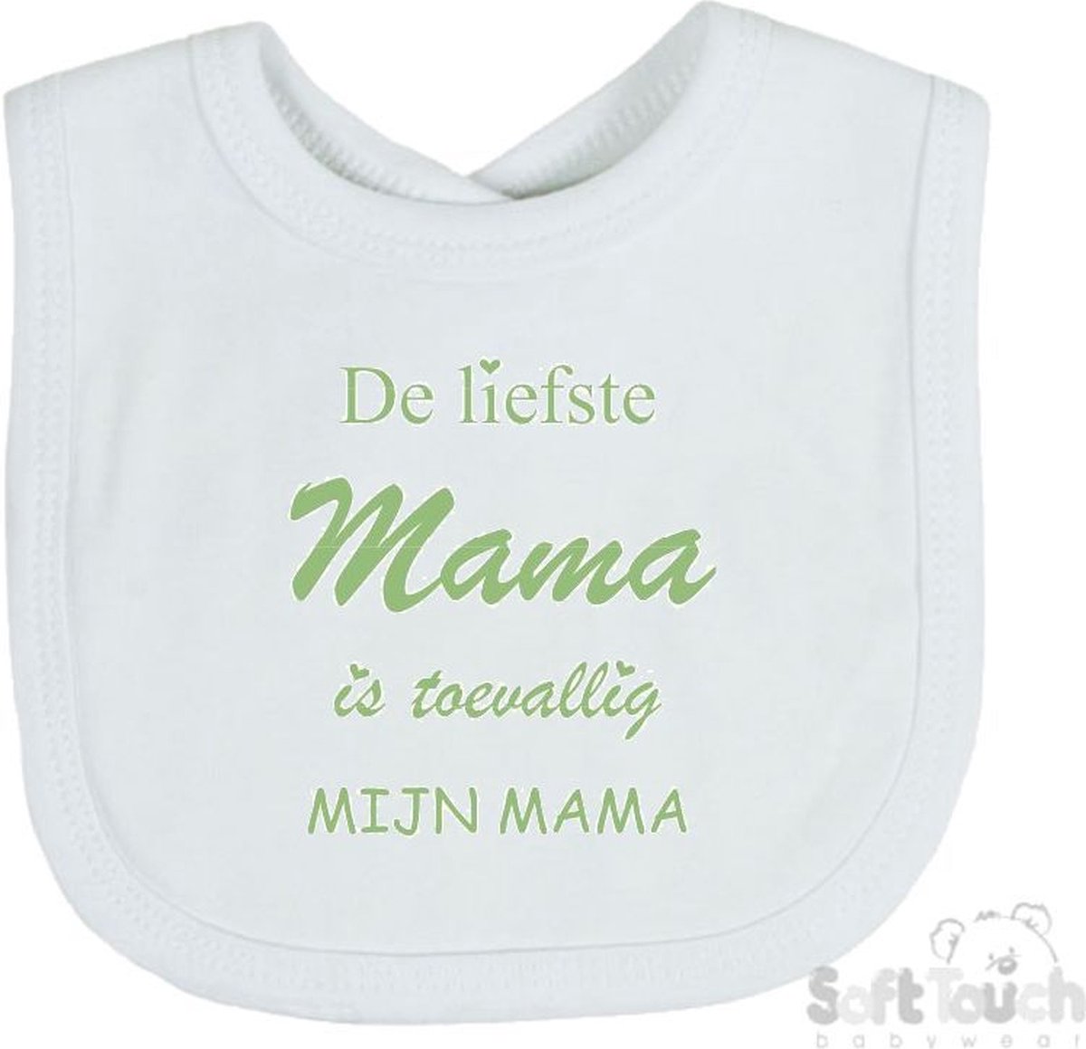 Goedkoopste Soft Touch Slabber De liefste mama is toevallig mijn mama Unisex Katoen Wit/sage green (saliegroen) Maat 33x22 Cm