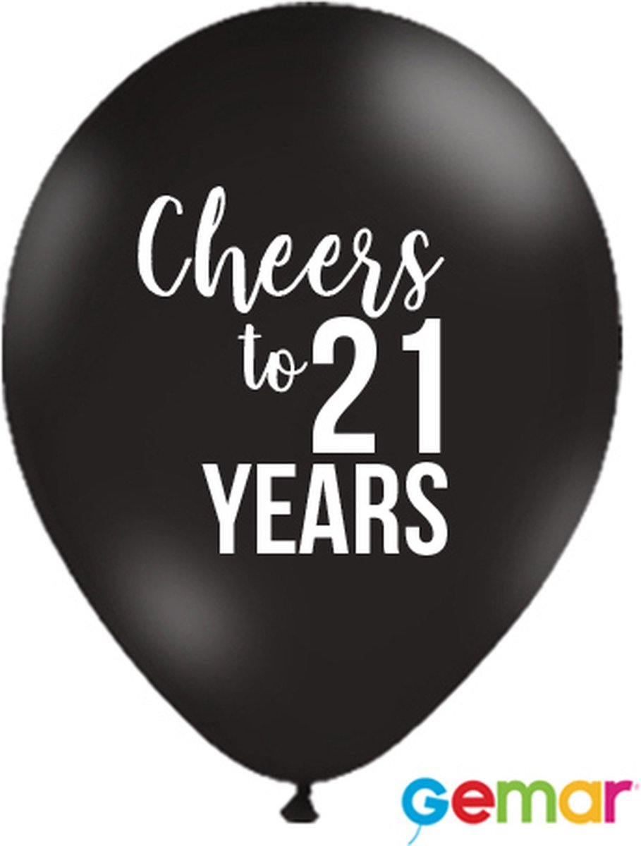 Ballonnen Cheers to 21 Years Zwart met opdruk Wit (helium)
