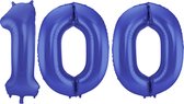 Folieballon Cijfer 100 Blauw Metallic Mat - 86 cm