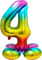 Folat - Cijfer 4 Rainbow met Standaard - 72 cm