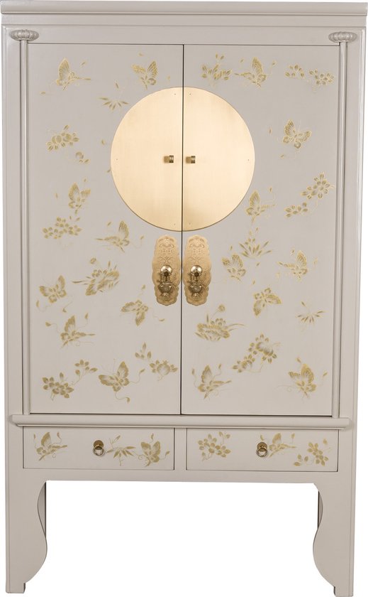 Fine Asianliving Chinese Bruidskast Moonshine Greige Handbeschilderd - Orientique Collectie B105xD55xH175cm Chinese Meubels Oosterse Kast
