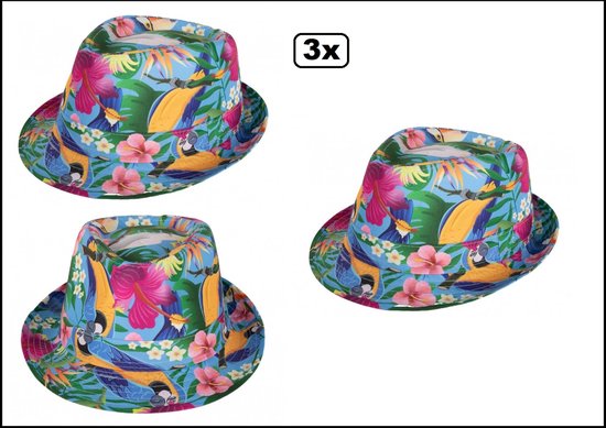3x Chapeau imprimé Hawaï bleu - Fête à thème Festival Fête amusante party hawaïenne Tropical