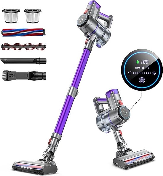 BuTure VC10 Cordless Vacuum Cleaner, 33000 Pa High Suction Power Vacuum Cleaner, Up to 55 Minutes Running Time, 6 in 1 Cordless Vacuum Cleaner, Hard Floors and Carpet Brush Roller, Dark
