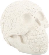 ARTYFETES - Wit doodshoofd met calaveras-motieven in reliëf 14 cm