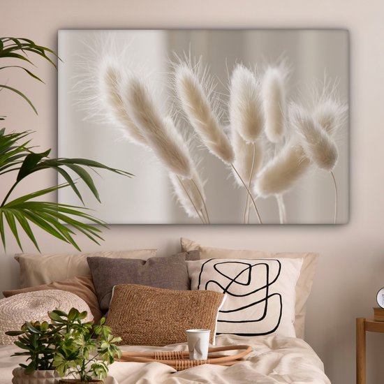 Tableau sur toile Herbe de la Pampa - Plume - Wit - 120x80 cm - Décoration murale