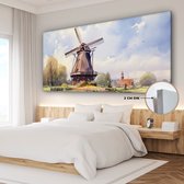 Canvas schilderij 160x80 cm - Wanddecoratie Molen - Nederland - Kunst - Landschap - Nederland - Muurdecoratie woonkamer - Slaapkamer decoratie - Kamer accessoires - Schilderijen