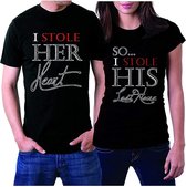 PicOnTshirt - Teetalks Series - T-Shirt Dames - T-Shirt Heren - T-Shirt Met Print - Couple T-Shirt Met 'I Stole Her Heart / His Soul' Print - 2 Pack - Zwart - Heren L/Dames S